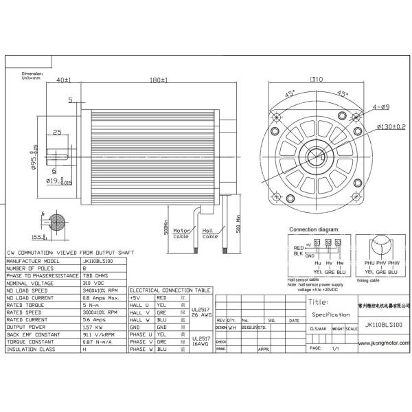 3 Phase 110mm 1.5KW 310V 3000RPM Automation High Torque Brushless Motor
