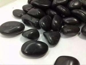 China Polished Black Pebble Stones,Black Cobble Stones,Black River Stones,Cobble River Pebbles,Landscaping Pebbles on sale