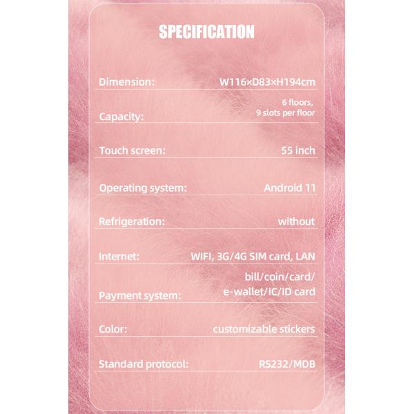 Custom Pink Lipstick Vending Machine 55 Inch Touch Screen For Shopping Mall