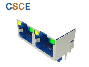 China 2 port RJ45 connector 8P8C RJ45 Modular Jack RJ45 Connector With Led Light on sale