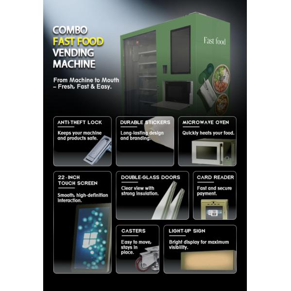 Convenient Fast Food Vending Machine With Built-In Microwave Oven for heating 24/7 access to fresh meals