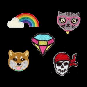 Quality Custom Patch Embroidery Stickers with Embroidered Designs Cat Dog diamond skull rainbow for sale