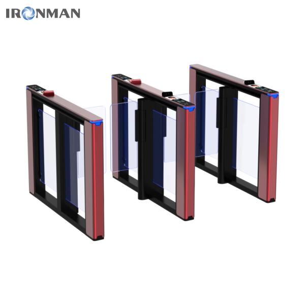 Buy Red Security Swing Barrier RFID Reader Access Control System Speed Gate Turnstile with Acrylic/Tempered Glass Material at wholesale prices