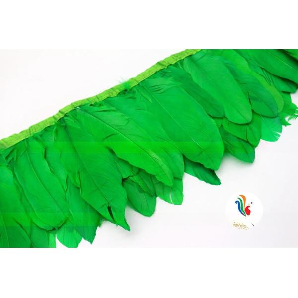 Dress Decoration Goose Feather Fringe Trim with Satin Ribbon Tapes and Dyed Pattern