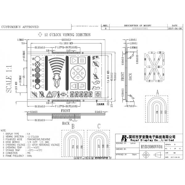 RYD2080VV01-B Pos Lcd Display Five Colors Printing Custom Va Lcd Panel