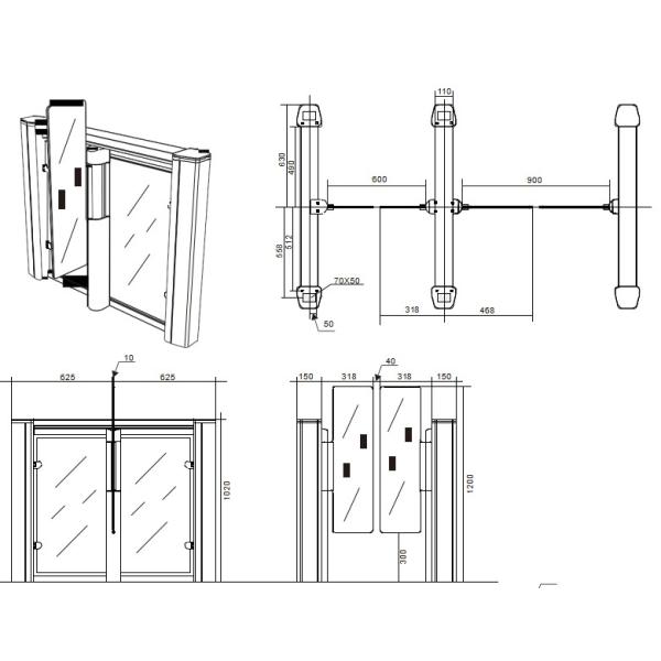 SUS 304 Stainless Steel Pedestrian Swing Gate Fast Speed Brushless DC Motor Drive