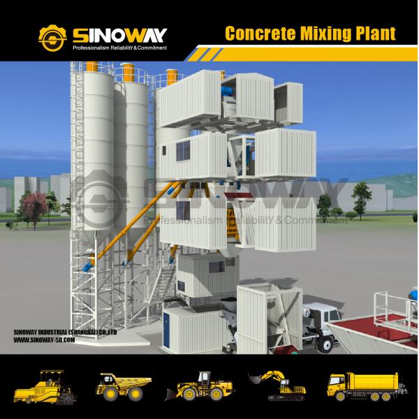 3.8m Discharge Height Concrete Mixing Plant 145KW Power With 4 Aggregate Bin
