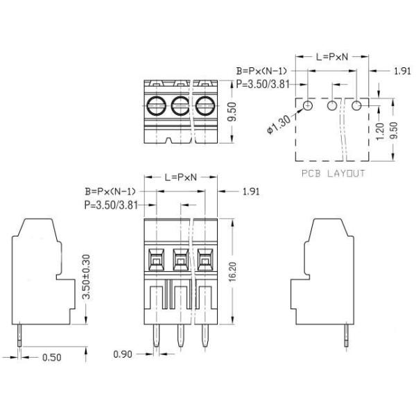 HQ128H-3.5/3.81 Pitch Screw Type Terminal Block 300V/10A Quick PCB Connector