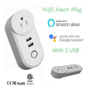 Wifi Smart Plug, With 2 USB Charger(5V, 2.1A), Work with Amazon Alexa & Google Home, Remote Control by Smart Phone with
