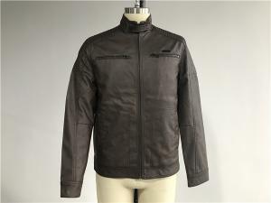 Quality Warmth Mens PU Jacket Chocolate Color , Pleather Biker Jacket TW71195 for sale