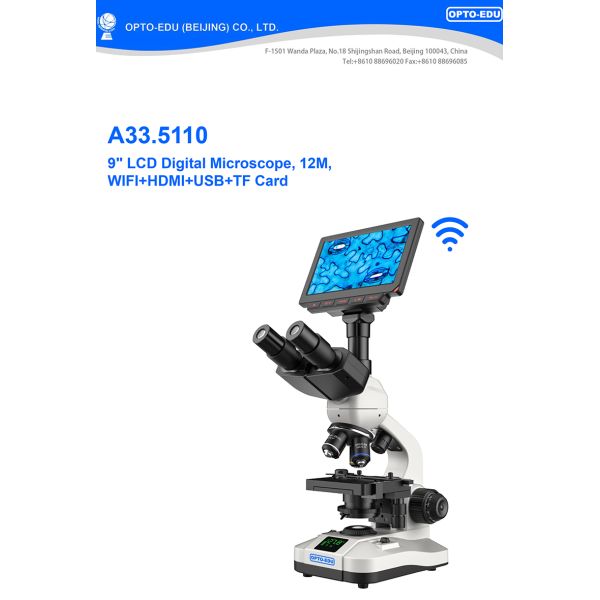 OPTO-EDU A33.5110 9" LCD Digital Microscope with 12M Resolution WF10x and WF16x Eyepieces