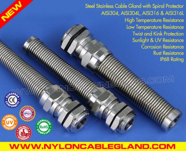 EMC Type Stainless Steel Spiral Cable Glands IP68 with Standard PG Thread