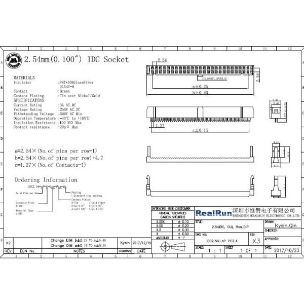 Medical Equipment 14 Pin IDC Socket Female 2.54 Mm Wire To Board Connector