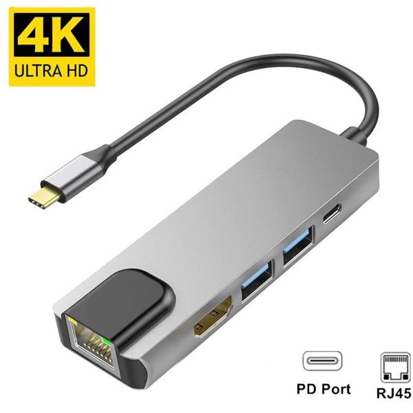 Buy PD3.0 USB C HUBs Multiport Adapter 5 In 1 3.1 USB C To Rj45 Connector HDMI 30hz at wholesale prices