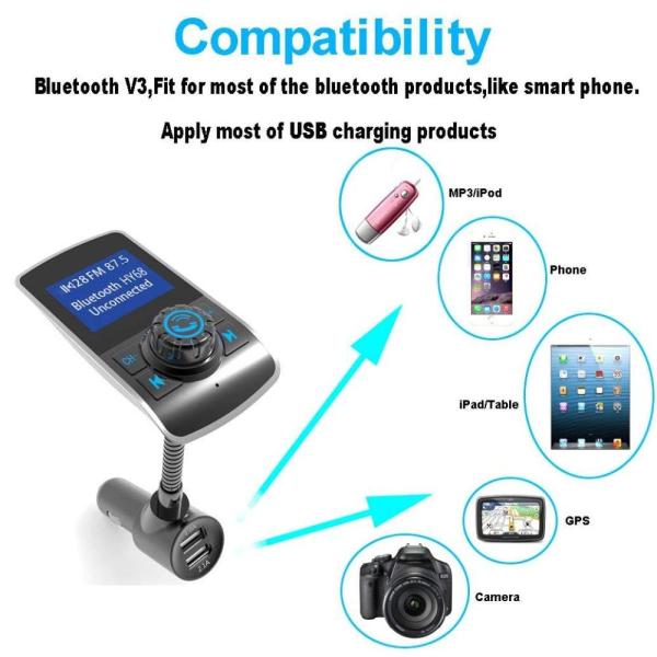 Dual USB Car Charger Transmitter With AUX Input TF Card Slot , Car Kit FM Transmitter with LCD Display