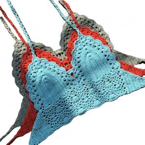 China Niris Lingerie New Fashion Knit Crochet Cami Women Bralette Halter Neck Crop Tops Summer Beach Bikini on sale