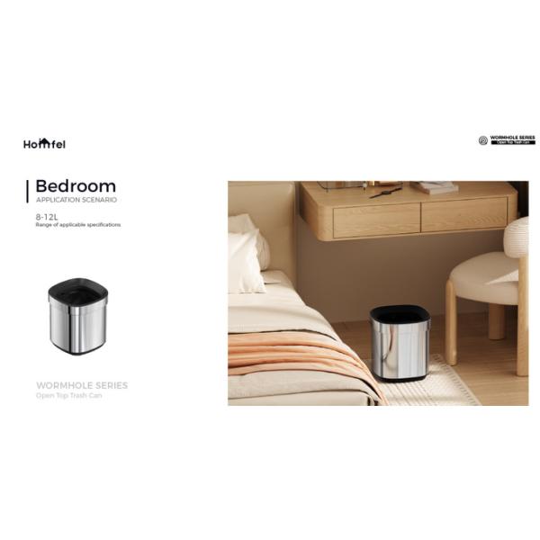 Stylish Rectangular Stainless Steel Open Top Trash Can Without Lid for Household Storage Bucket 8L/12L/20L/30L