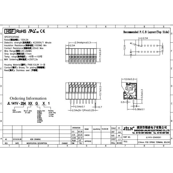 AC2000V PCB Terminal Blocks Connector 2.54mm Pitch Male Female