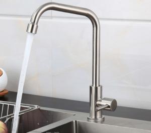 Quality SS304 L Shaped Kitchen Tap Cold Only SN Finish Stainless Steel Kitchen Faucet for sale