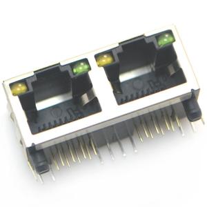 Quality 8P8C rj 45 ethernet connector jack modular 2ports vertical through hole with shielded with led emi finger for sale