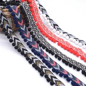 Quality Nylon Jacquard Brocade Cotton 4cm Pom Pom Trim for sale