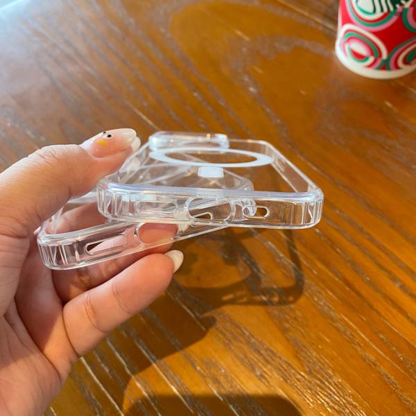 Crystal Clear TPU PC Mag Safe Phone Case For iPhone 15 14 Transparent Cover