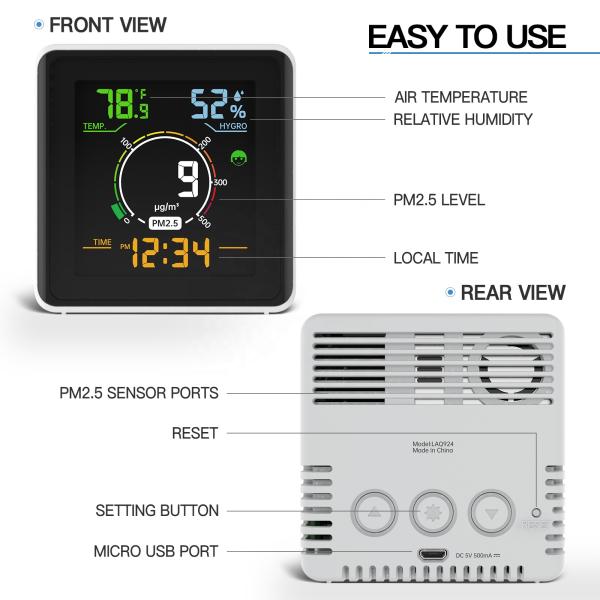 PM2.5 Indoor Air Quality Meter Wifi Tuya Gas Analyzer For Monitoring Humidity