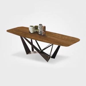Quality GeoSteel X Base Industrial Wood Dining Tables Modern Rectangle for sale