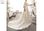 Ivory Plain Elegant Satin Wedding Gowns Half Sleeve Backless With Big Bow