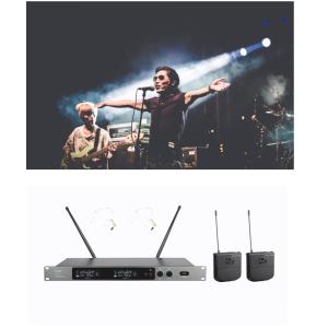 Quality UHF Dual-Channel Lavalier Wireless Microphone System with LCD Screen for sale