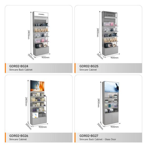 Retail Display Shelf Grey Wooden Counter, Stylish And Simple, With Hidden Led Lights Inside For Branding Display Shelf And Trendy Display Rack