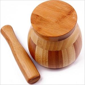 Quality natural living bamboo garlic mortar and pestle with high quality and eco-friendly custom unique mortar and pestle for sale