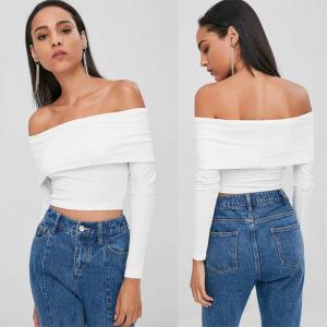 China Spring New Design Off The Shoulder Crop Top Long Sleeve on sale