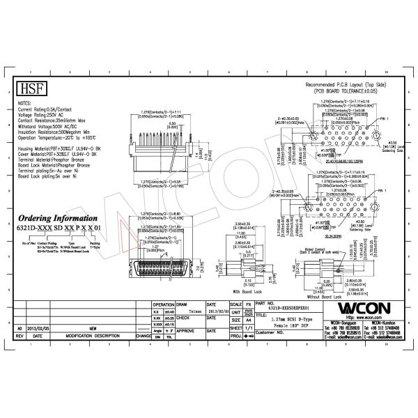 1.27mm board to board connector female DDK-Type 40 pin scsi connector