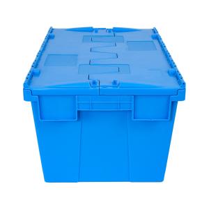 Reusable Attached Lid Container Nestable Logistic Moving PP Solid Box with Hinged Lid