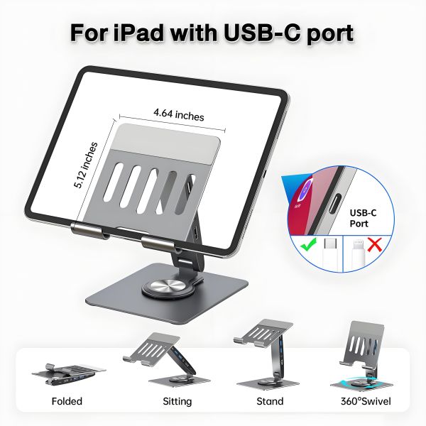 Originneo 360° Rotatable 7-in-1 Tablet Stand with USB C Hub Docking Station PR100B