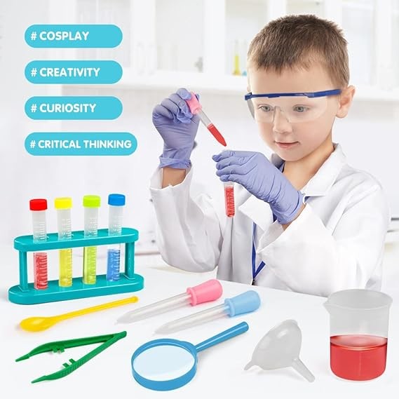 Scientist Costume For Kids Lab Coat With Science Experiment Kit Dress Up & Pretend Play For Boys Girls Age 4-8