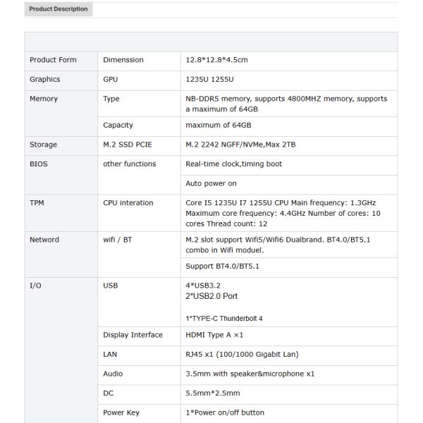 2023 Newest I7 12Th Oem Mini Pc With 1*USBC 4*USB3.0 2*USB2.0 OEM Desktop MiniPC For Home Office Assembled PC Factory Price