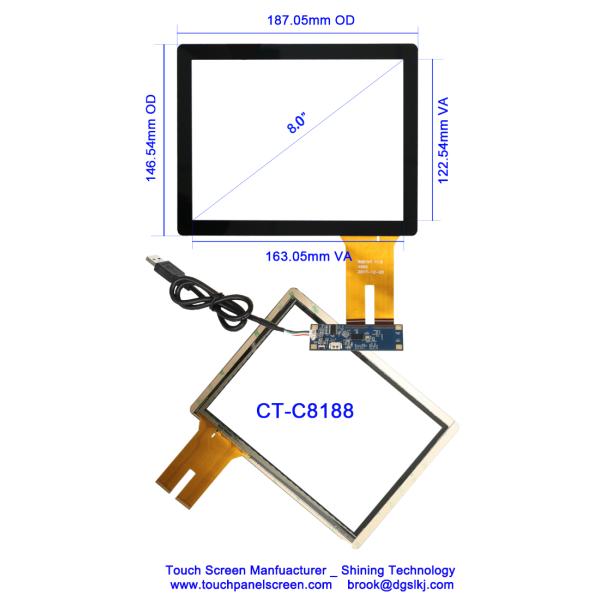 8" 4/3 Capacitive Touch Panel , Industrial Panel PC Pcap Usb Touch Screen