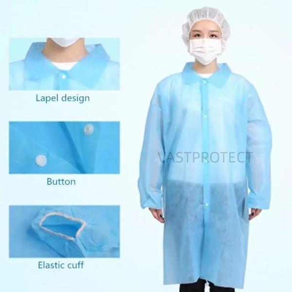 Buy Spring/Autumn Season Lab Coat for Workshop with Protective Nonwoven PP Material and Snaps Buttons at wholesale prices