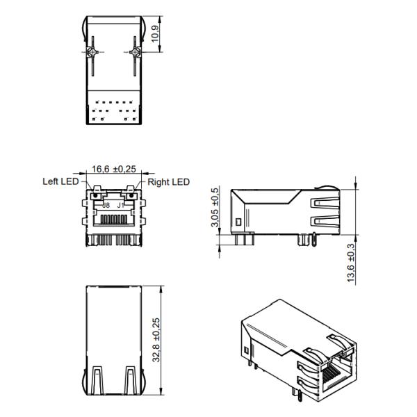 10G Base-T Transformer RJ45 Connector With Integrated Transformer 7499611421