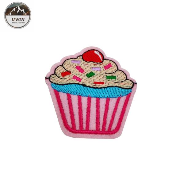 Pink Cake Custom Woven Patches Embroidery Material For Gifts / Souvenir