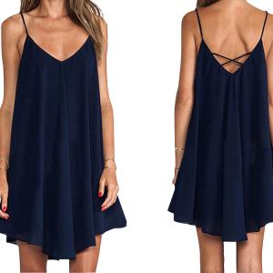 Quality Newest Design Women Wholesale Sexy Spaghetti Strap Pure Color Flare Off Shoulder Casual Dress for sale