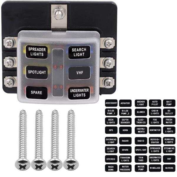 Buy 6 Way LED Indicator Blade Fuse Block M4 Screw M5 Stud Fuse Holder 6 Slots at wholesale prices