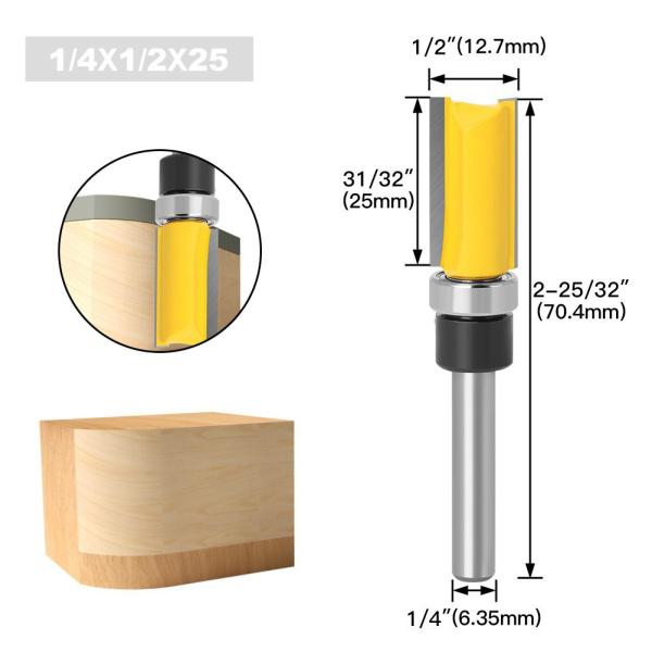 Milling Cutter 1/4 Handle Trimming Knife Shank Top Bearing Flush Trim Wood Trimmer Cutter Carpenter