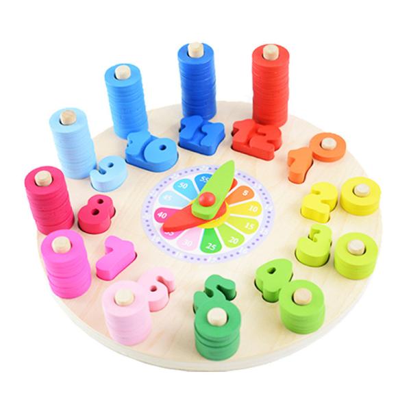 Buy Geometry Clock Wooden Puzzle Numbers Montessori Counting Toy at wholesale prices