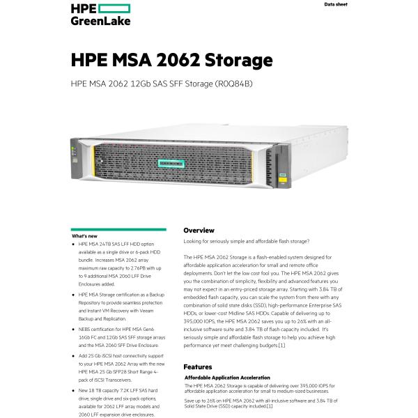 MSA 2062 12Gb SAS SFF Dual Controller SAN Storage Array