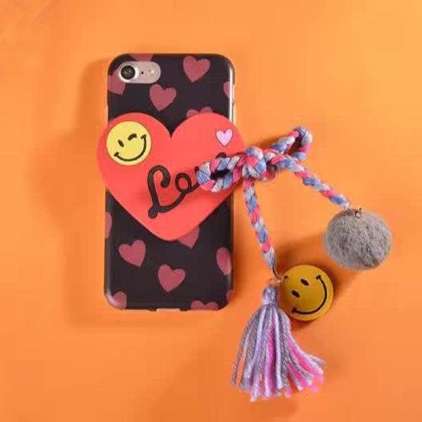 TPU Love Smile Shape Pasted Small Wool Ball Strap Cell Phone Case Cover For iPhone 7 6s Plus