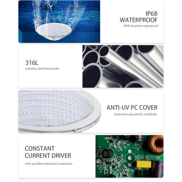 Stainless Steel PAR56 IP68 UL Underwater Pool Light 900LM