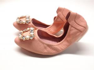 China Wholesale genuine leather shoes foldable flat shoes light pink women ballet shoes goatskin shoes fashion shoes on sale